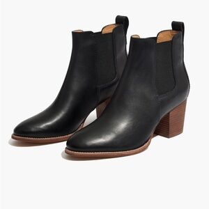 Madewell Regan Boot - Black Leather Ankle Boots with Block Heel